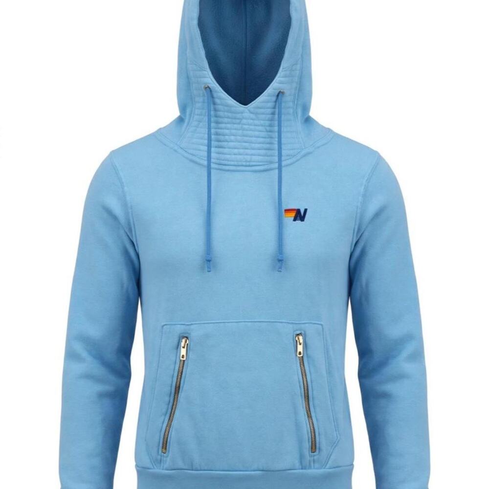 Aviator Nation Ninja Hoodie Womens M Sky Blue Funnel Neck Double Zipper Pockets